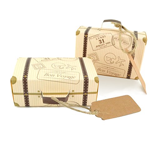 Faylapa Suitcase Candy Boxes, Party Favor Candy Box, Vintage Kraft Paper Gift Bag for Travel Theme Party,Wedding,Birthday,Bridal Shower (Travel Themed 50pcs)