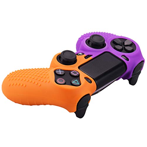 YoRHa Studded Dots Silicone Rubber Gel Customizing Cover for Sony PS4/slim/Pro Dualshock 4 Controller x 1(Orange&Purple) with Pro Thumb Grips x 8