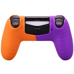 YoRHa Studded Dots Silicone Rubber Gel Customizing Cover for Sony PS4/slim/Pro Dualshock 4 Controller x 1(Orange&Purple) with Pro Thumb Grips x 8
