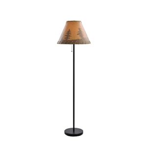 catalina lighting 58" lodge floor lamp with printed pattern on oil paper shade, rope stitched trim and pull chain switch
