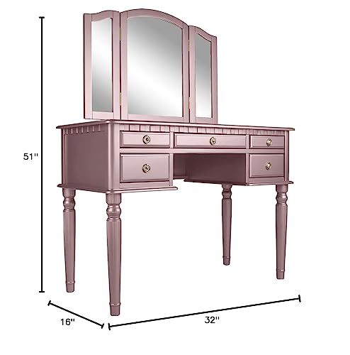 BOBKONA PDEX- Croix Collection Vanity Set With Stool, Rose Gold