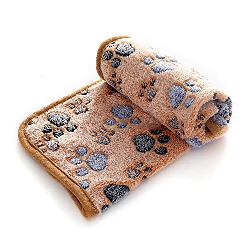 1 Pack 3 Blankets Super Soft Fluffy Premium Fleece Pet Blanket Flannel Throw for Dog Puppy Cat Paw Brown/Pink/White Small(23x16 inch)