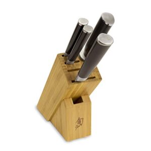 shun cutlery classic 5-piece starter block set, kitchen knife and block set, includes classic 8” chef, 6” utility & 3.5” paring knives, handcrafted japanese kitchen knives