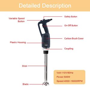 Zz Pro Commercial Electric Big Stix Immersion Blender Hand held variable speed 500 Watt Mixer with 10-Inch Removable Shaft, 15-Gallon capacity(LW500S10)