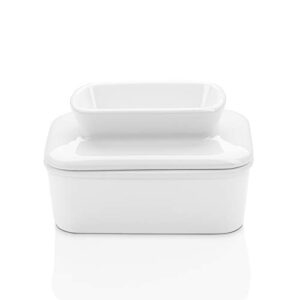 sweese 310.101 porcelain butter dish with water - french butter keeper crock - perfect for west coast butter - spreadable without refrigeration, white
