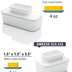 Sweese 310.101 Porcelain Butter Dish with Water - French Butter Keeper Crock - Perfect for West Coast Butter - Spreadable without Refrigeration, White