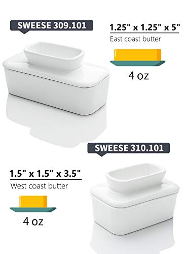 Sweese 310.101 Porcelain Butter Dish with Water - French Butter Keeper Crock - Perfect for West Coast Butter - Spreadable without Refrigeration, White