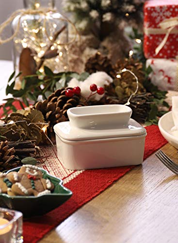 Sweese 310.101 Porcelain Butter Dish with Water - French Butter Keeper Crock - Perfect for West Coast Butter - Spreadable without Refrigeration, White