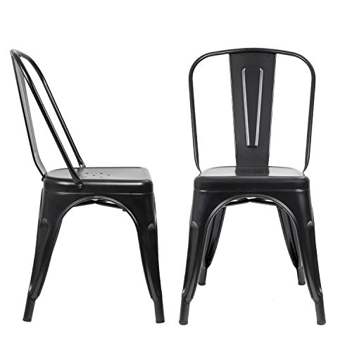 JUMMICO Iron Metal Dining Chair Stackable Indoor-Outdoor/Classic/Chic Industrial Vintage Chairs Bistro Kitchen Cafe Side Chairs with Back Set of 4 (Black)