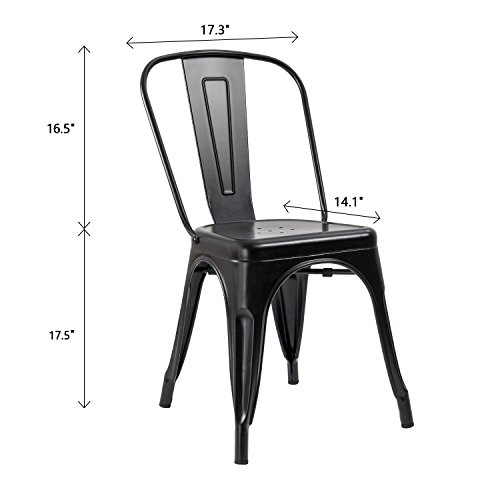 JUMMICO Iron Metal Dining Chair Stackable Indoor-Outdoor/Classic/Chic Industrial Vintage Chairs Bistro Kitchen Cafe Side Chairs with Back Set of 4 (Black)