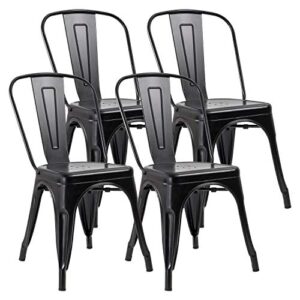 jummico iron metal dining chair stackable indoor-outdoor/classic/chic industrial vintage chairs bistro kitchen cafe side chairs with back set of 4 (black)