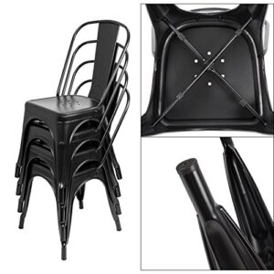 JUMMICO Iron Metal Dining Chair Stackable Indoor-Outdoor/Classic/Chic Industrial Vintage Chairs Bistro Kitchen Cafe Side Chairs with Back Set of 4 (Black)