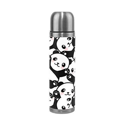 ALAZA Cute Panda Stainless Steel Water Bottle Vacuum Insulated Double Wall Flask Genuine Leather Cover 17 OZ