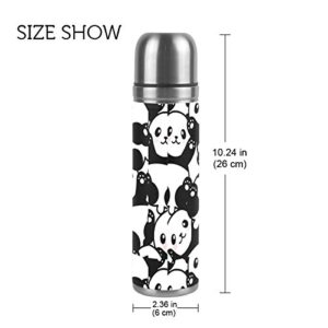 ALAZA Cute Panda Stainless Steel Water Bottle Vacuum Insulated Double Wall Flask Genuine Leather Cover 17 OZ