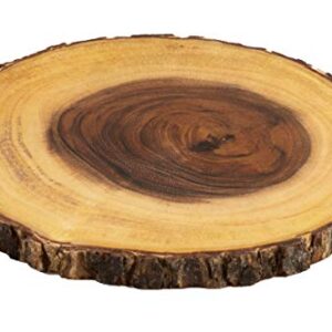 Thirteen Chefs Villa Acacia Live Edge Wood Serving Platter Natural Acacia Wood and Organic Raw Bark Edge Medium