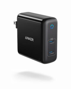 anker 60w 2-port usb c charger, powerport atom pd 2 [gan tech] compact foldable wall charger, power delivery for macbook pro/air, ipad pro, iphone 11 / pro/max/xr/xs/x, pixel, galaxy, and more