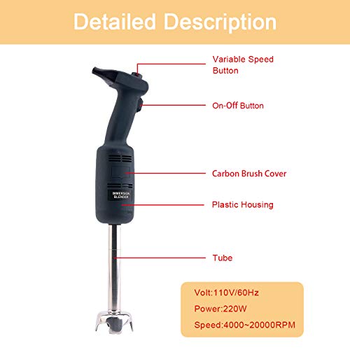 Zz Pro Commercial Electric Big Stix Immersion Blender Hand held variable speed Mixer 220 Watt power with 6-Inch Removable Shaft, 6-Gallon capacity(MW220S6)