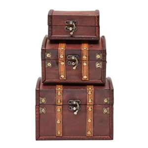 Set of 3 Wooden Pirate Treasure Chest Boxes, Decorative Vintage-Style Treasure Box for Classroom, Party Decorations Keepsakes (3 Sizes)
