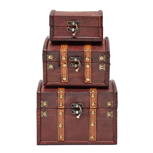 Set of 3 Wooden Pirate Treasure Chest Boxes, Decorative Vintage-Style Treasure Box for Classroom, Party Decorations Keepsakes (3 Sizes)