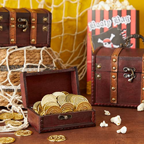 Set of 3 Wooden Pirate Treasure Chest Boxes, Decorative Vintage-Style Treasure Box for Classroom, Party Decorations Keepsakes (3 Sizes)