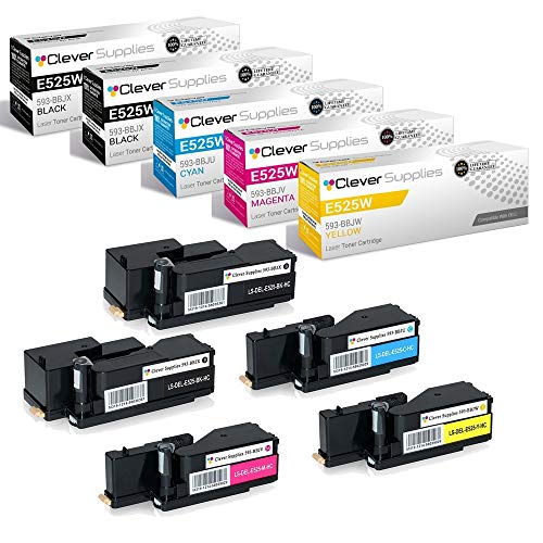 CS Compatible Toner Cartridge Replacement for Dell E525W 593-BBJX Black 593-BBJU Cyan 593-BBJV Magenta 593-BBJW Yellow Multifunction E525W 5 Color Set