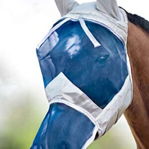 Harrison Howard CareMaster Horse Fly Mask Long Nose with Ears Full Face Silver/Blue Retro Medium Cob
