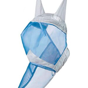 Harrison Howard CareMaster Horse Fly Mask Long Nose with Ears Full Face Silver/Blue Retro Medium Cob