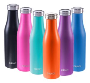 drinco stainless steel vacuum insulated water bottle | slim | double wall | wide mouth | triple insulated | powder coated durability |18/8 grade | 17oz (orange, 17oz slim)