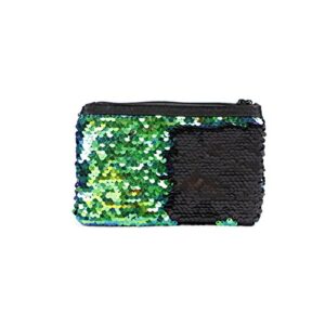little monkey fashion makeup and pencil bag | magic flip sequins mermaid small pouch - blue green and black