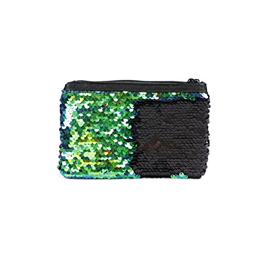 Little Monkey Fashion Makeup and Pencil Bag | Magic Flip Sequins Mermaid Small Pouch - Blue Green and Black