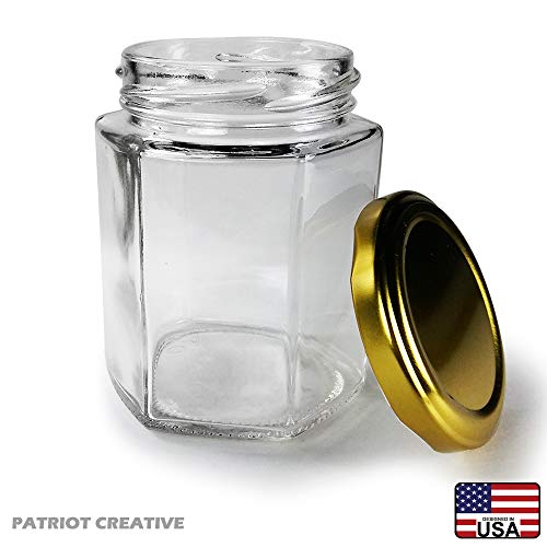 Hexagon Jars Gold Lid (30pcs 6.0 oz) Hexagon Glass Jars with 30pcs Gold Plastisol Lined Lids for Jam Honey Jelly Wedding Favors Baby Shower Favors Baby Food DIY Magnetic Spice Jars Crafts Canning Jar