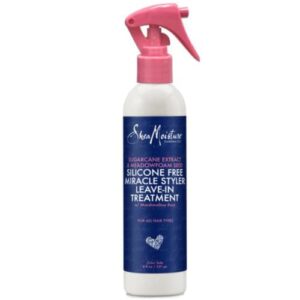 shea moisture silicone free miracle styler leave in conditioner spray with sugarcane extract and meadowfoam seed, unisex leave in treatment detangler spray, 8 oz