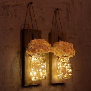 HAchoo Rustic Candle Wall Sconces Mason Jar Decoration Handmade Wall Decor Hanging Design with LED Fairy Lights Living Decor,Farmhouse Kitchen Decorations Wall Home Decor Bathroom Set of 2…