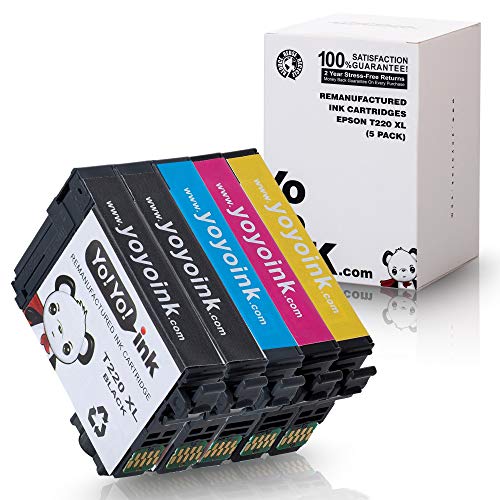 YoYoInk Remanufactured Ink Cartridges Replacement for Epson T220XL 220 XL (2 Black, 1 Cyan, 1 Magenta, 1 Yellow, 5-Pack) for Epson Printer WF-2750 WF-2760 WF-2630 XP-420 XP-320 XP-424 WF-2650 WF-2660