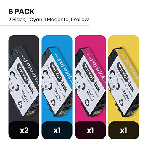 YoYoInk Remanufactured Ink Cartridges Replacement for Epson T220XL 220 XL (2 Black, 1 Cyan, 1 Magenta, 1 Yellow, 5-Pack) for Epson Printer WF-2750 WF-2760 WF-2630 XP-420 XP-320 XP-424 WF-2650 WF-2660