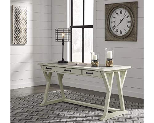 Signature Design by Ashley Jonileene Farmhouse Home Office Desk with Drawers, White & Gray