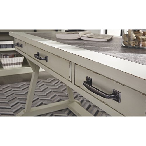 Signature Design by Ashley Jonileene Farmhouse Home Office Desk with Drawers, White & Gray