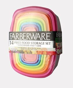 farberware fg8579 plastic rectangular nesting food storage set (14 piece), multicolor