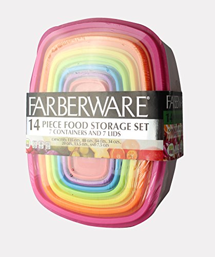 Farberware FG8579 Plastic Rectangular Nesting Food Storage Set (14 Piece), Multicolor