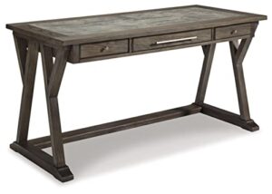 signature design by ashley luxenford rustic farmhouse 60" home office desk with drawers, distressed gray