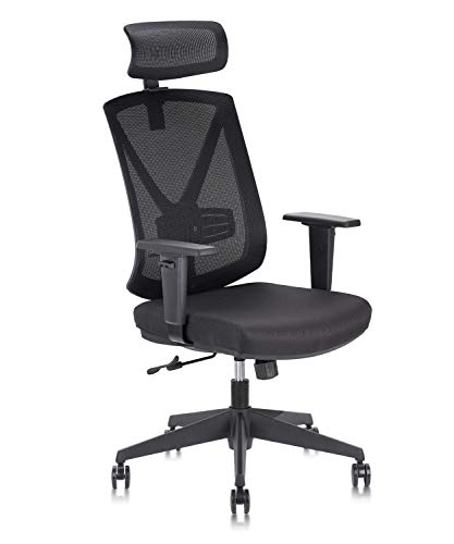 CLATINA Ergonomic High Mesh Swivel Executive Chair with Adjustable Height Head Arm Rest Lumbar Support and Upholstered Back for Home Office