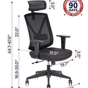 CLATINA Ergonomic High Mesh Swivel Executive Chair with Adjustable Height Head Arm Rest Lumbar Support and Upholstered Back for Home Office