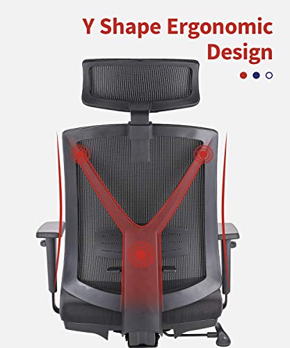 CLATINA Ergonomic High Mesh Swivel Executive Chair with Adjustable Height Head Arm Rest Lumbar Support and Upholstered Back for Home Office