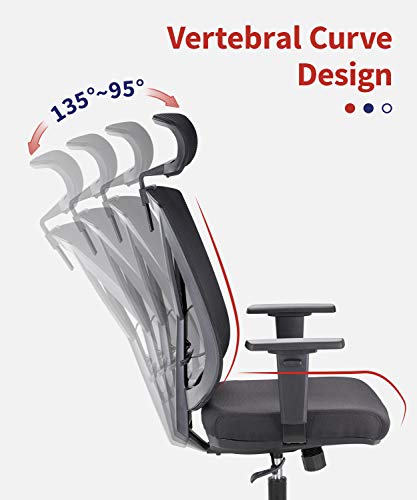 CLATINA Ergonomic High Mesh Swivel Executive Chair with Adjustable Height Head Arm Rest Lumbar Support and Upholstered Back for Home Office