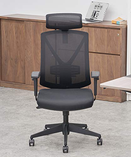 CLATINA Ergonomic High Mesh Swivel Executive Chair with Adjustable Height Head Arm Rest Lumbar Support and Upholstered Back for Home Office