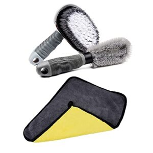 cleaning set for car/van/truck/camper - nylon brush for flat surfaces (wheels, tyres, bumpers, floor mats) - soft brush for openings (rims, grille, roof rack) - soft microfiber cleaning cloth