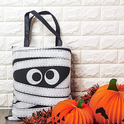 BLUE PANDA 12 Pack Large Mummy Halloween Tote Bags for Kids, Reusable Trick or Treat Bags (15 x 16 In)