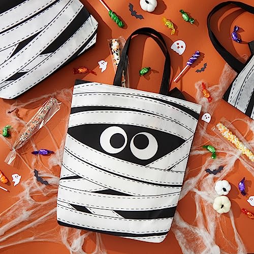 BLUE PANDA 12 Pack Large Mummy Halloween Tote Bags for Kids, Reusable Trick or Treat Bags (15 x 16 In)