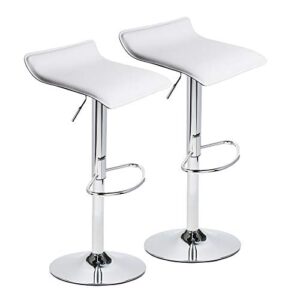 set of 2 barstool, adjustable swivel bar stools with pu leather and chrome base, gaslift pub counter chairs,white