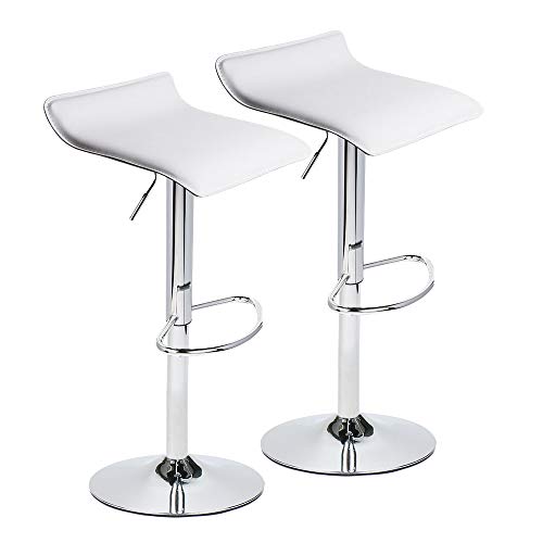 Set of 2 Barstool, Adjustable Swivel Bar Stools with PU Leather and Chrome Base, Gaslift Pub Counter Chairs,White